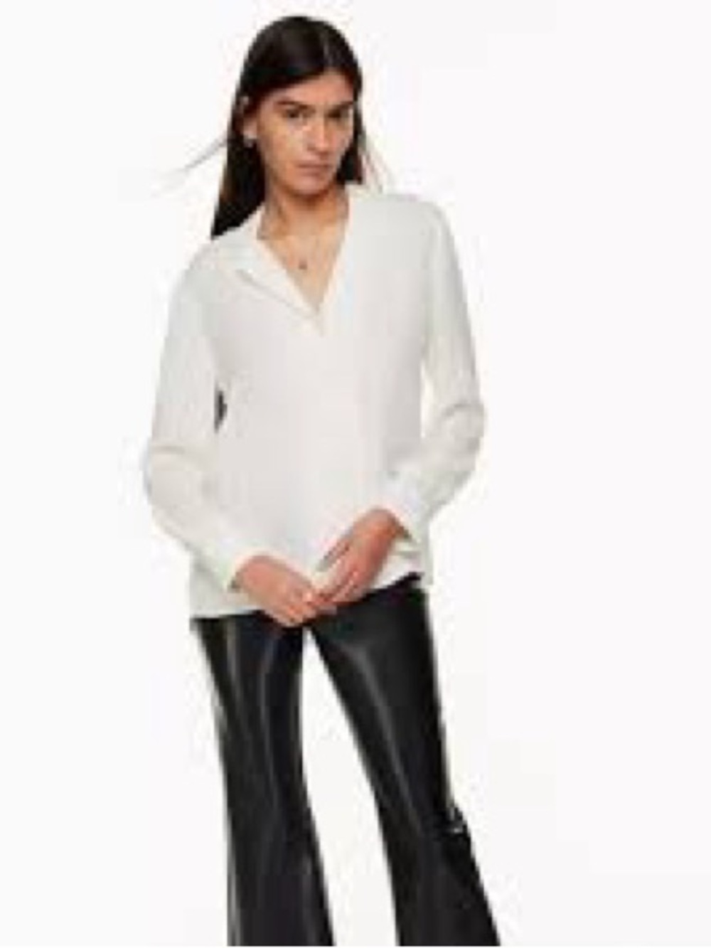 Wilfred Aritzia Tulum Blouse Light Birch Cream Button Front Top Size Large NWT - Picture 2 of 10